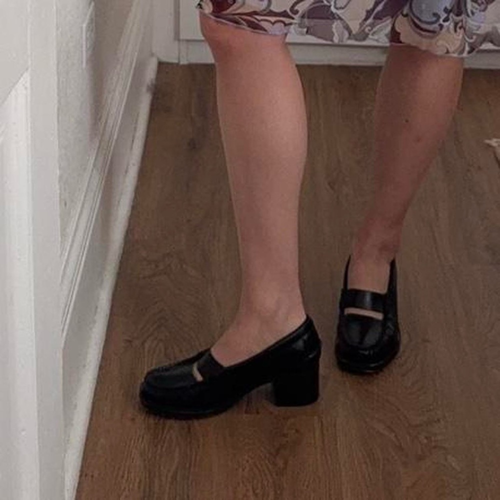 Hereu Black Square Toe Cutout Heeled Loafers - Picture 8 of 8